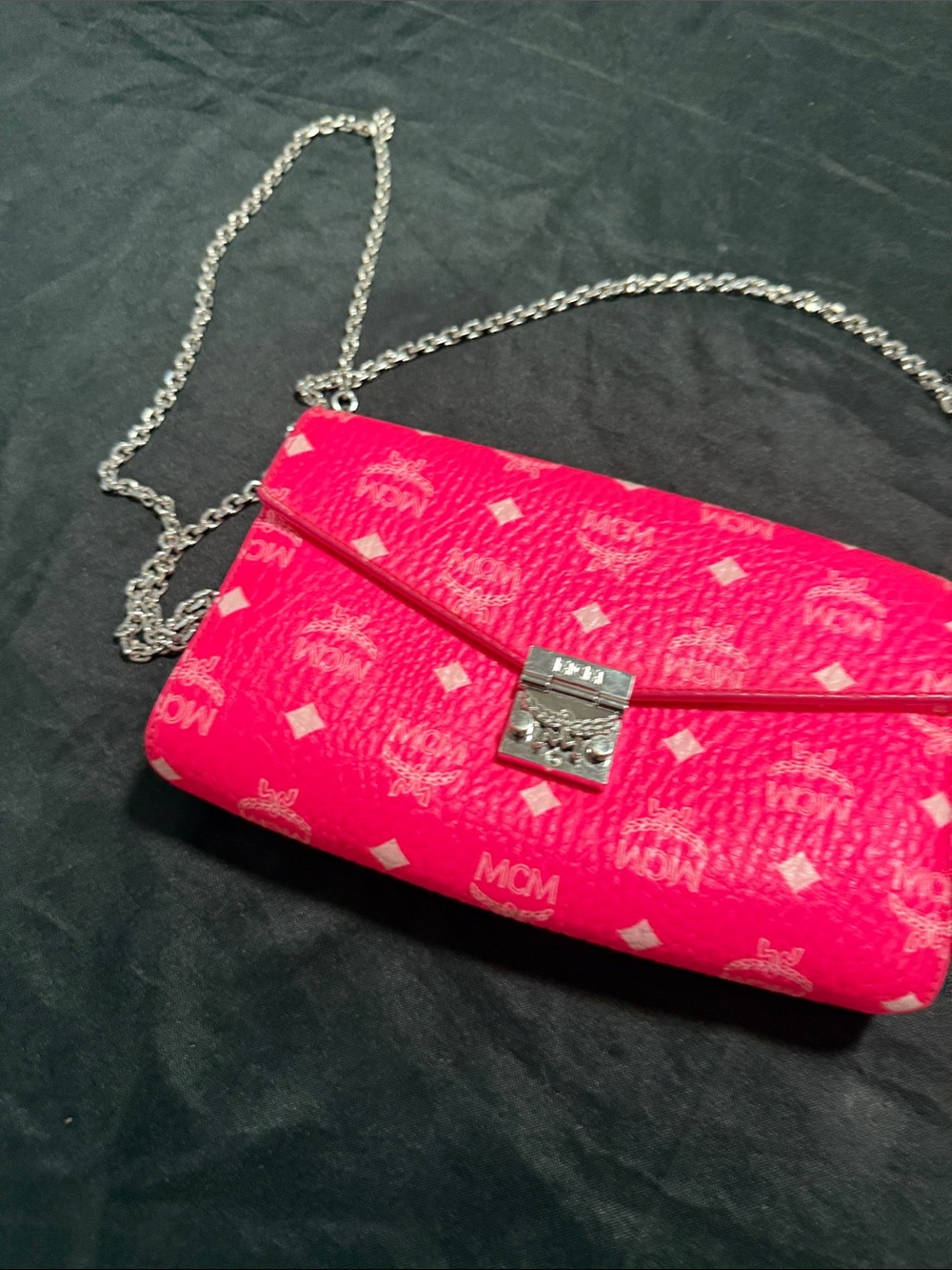 MCM Hot Pink Monogram Crossbody with Silver Chain